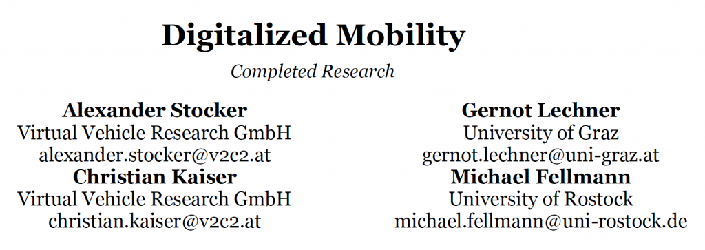 paper entitled "Digitalized Mobility" accepted for AMCIS 2021